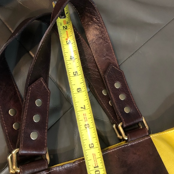 Marta Ray || Mustard Yellow and Leather Brown Tote Bag - Picture 11 of 15